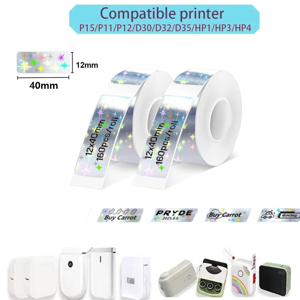 P15 Label Maker Tape Portable Self-adhesive 12*40mm Label Sticker 2 roll Set for D30 Marklife P15 P12 P11 DELI Q2 Label Printer