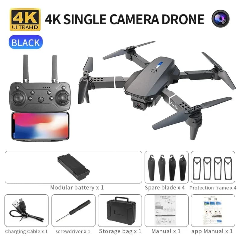 E88 ProIntelligent Folding Drone Supports single/Dual Camera Switching 4KPicture Quality+Wide-angle Shooting WiFiDirect Real-Tim