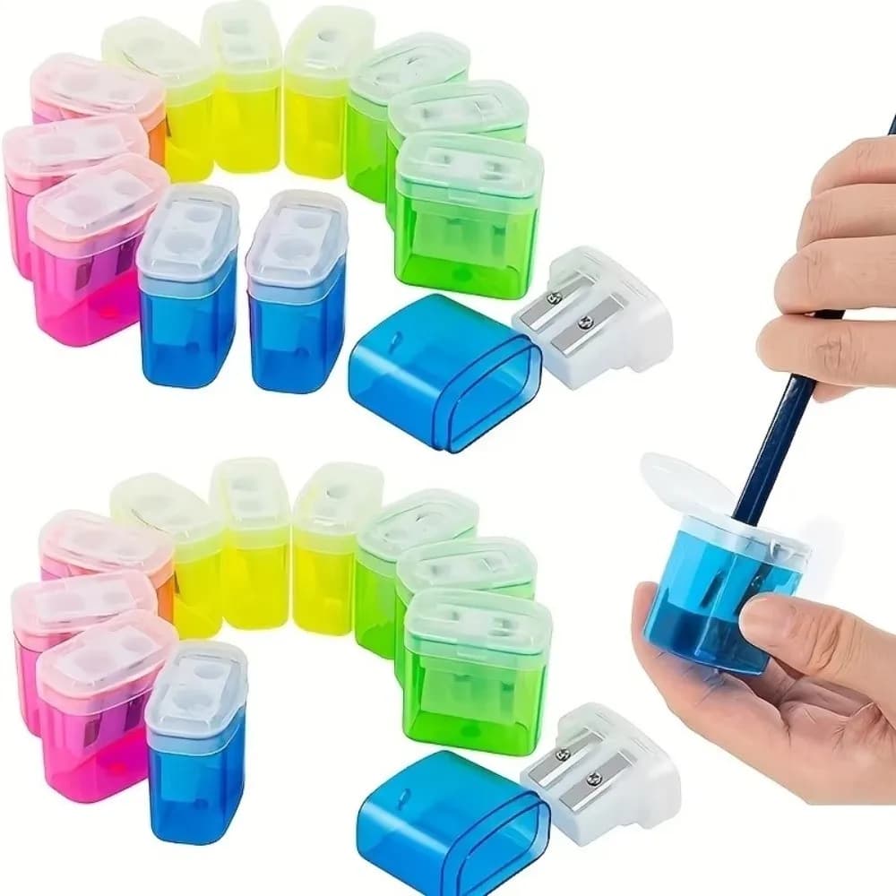 High Quality Dual Holes Pencil Sharpeners With Lid Plastic Pen Sharpener Handheld Pencil Sharpening Tool School Office Supplies