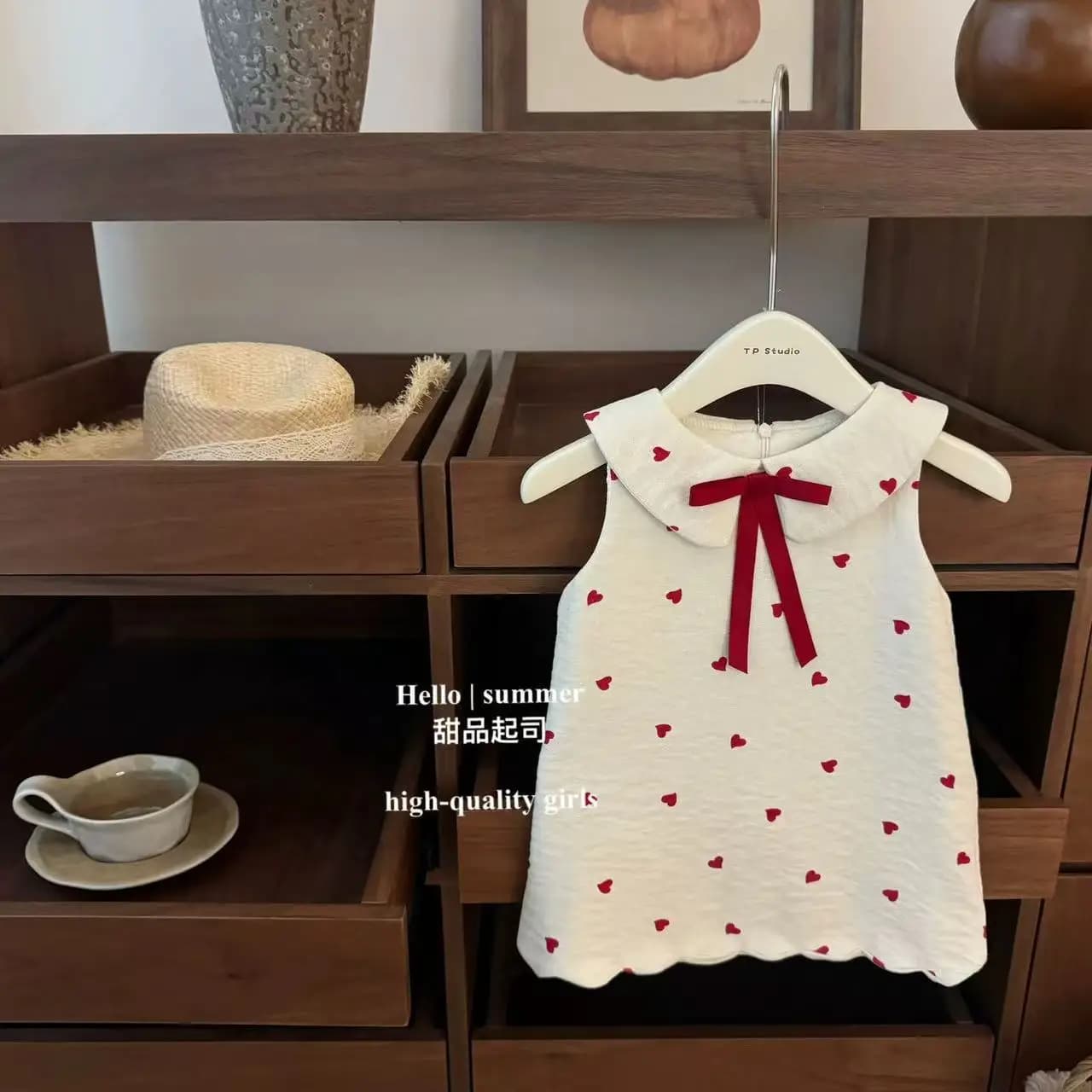 Girls Casual Dresses Summer Sweet Love Dress 2025 New Girl Baby Korean Girls Dresses Thin Cute Doll Neck Tank Top Skirt