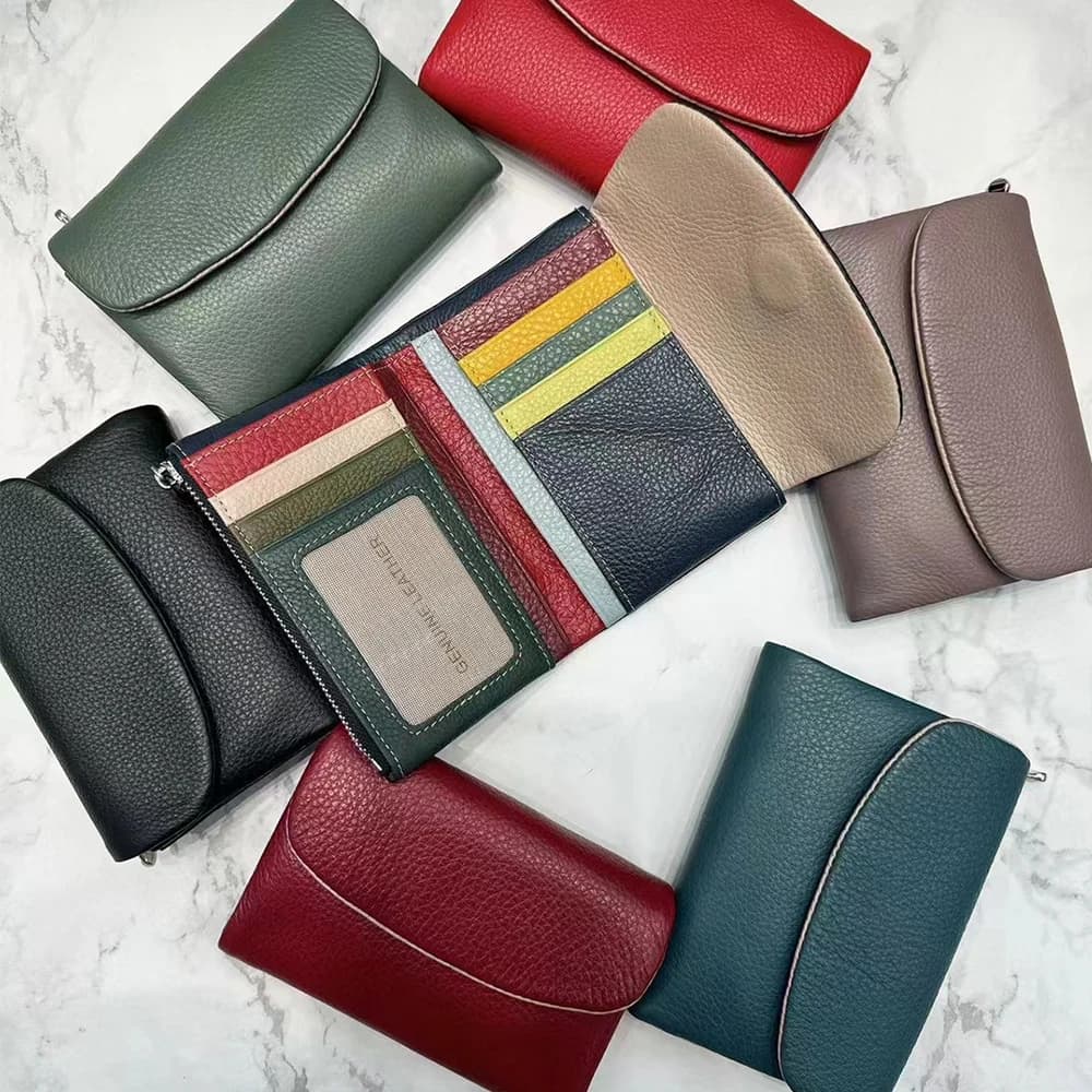 Women's Wallets Cowhide Fashion Short Wallet Soft Genuine Cow Leather Ladies Rainbow Coin Purse Bag ID Card Holders Purses