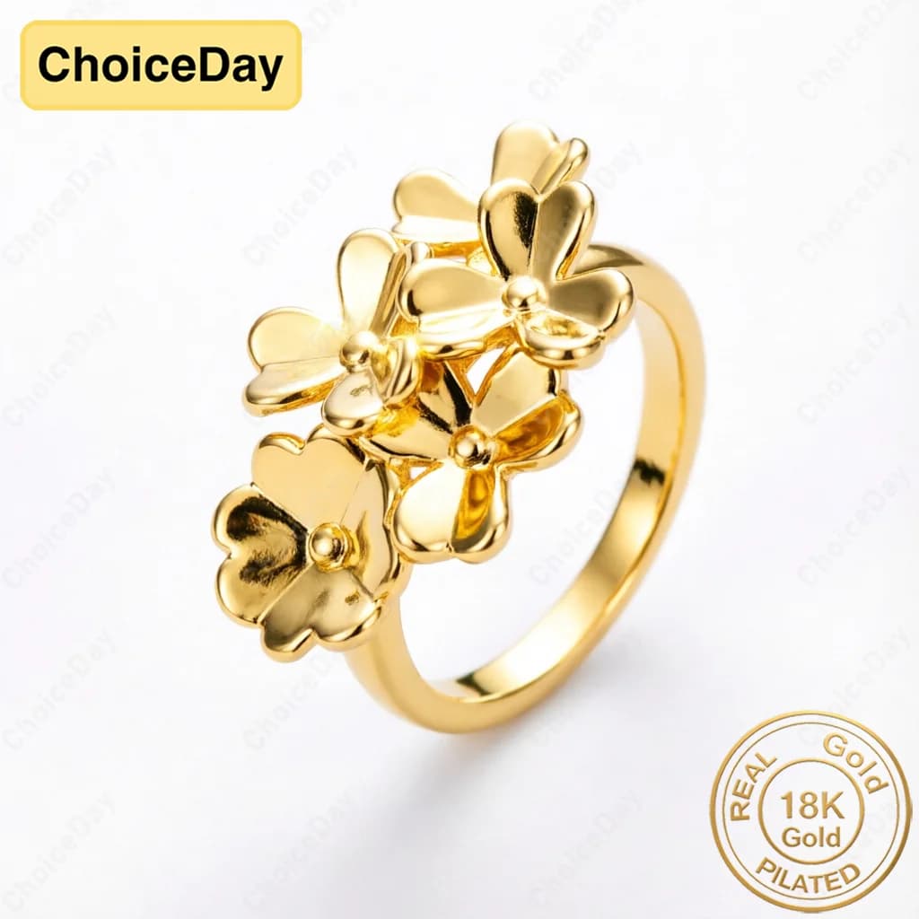 18K Gold Plated Exquisite Flower Ring, Fashionable and Elegant Gift for Women, Wedding Party Jewelry