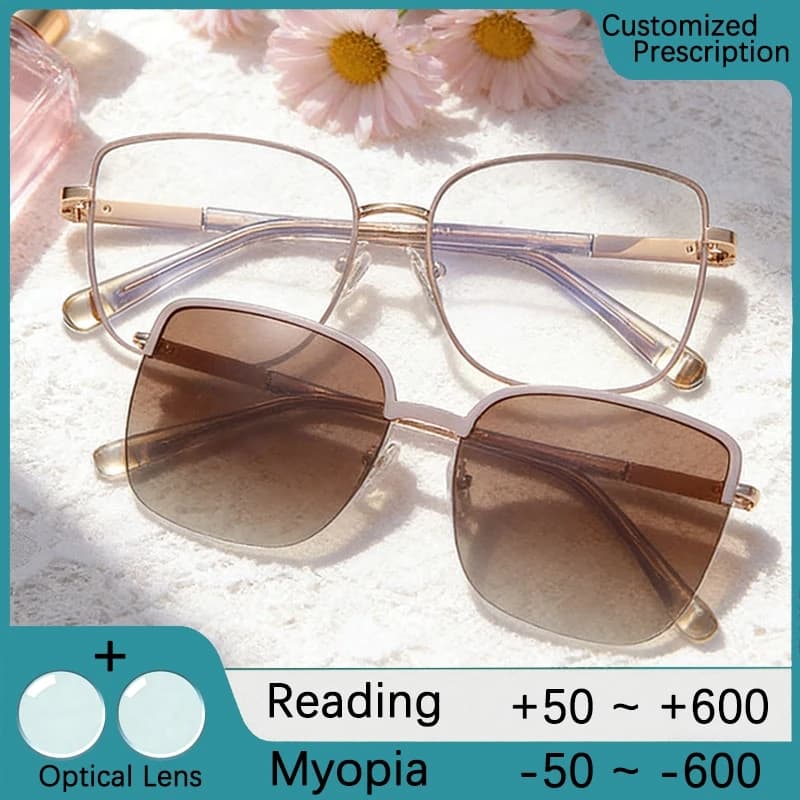 New Women's Prescription Glasses Anti Blue Light Glasses Frames Magnetic Clip With Polarized Lenses Women Myopia Glasses