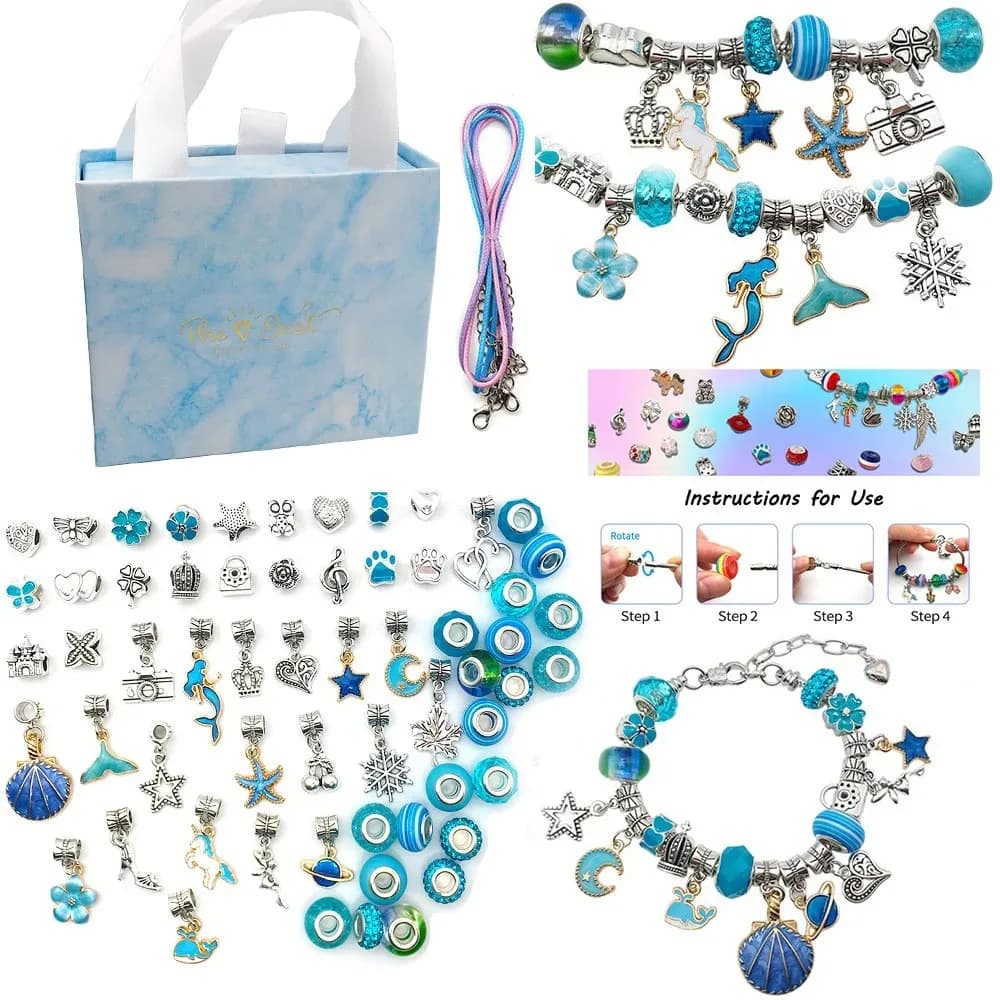 Girls DIY Bracelet Making Kit with Beads Pendant Charms Bracelets And Necklace String Jewelry Making Accessories for Creativity