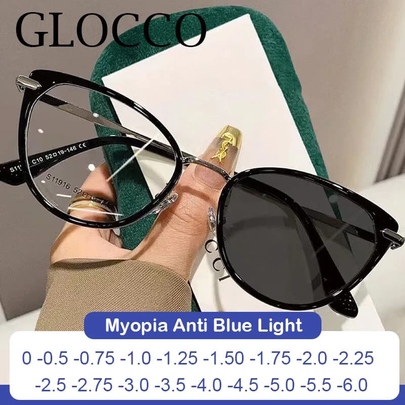 Myopia Glasses Woman Photochromic Fashion Cat Eye Eyeglasses Frames Outdoor UV Protection Mearsighted Sunglasses Myopia -1