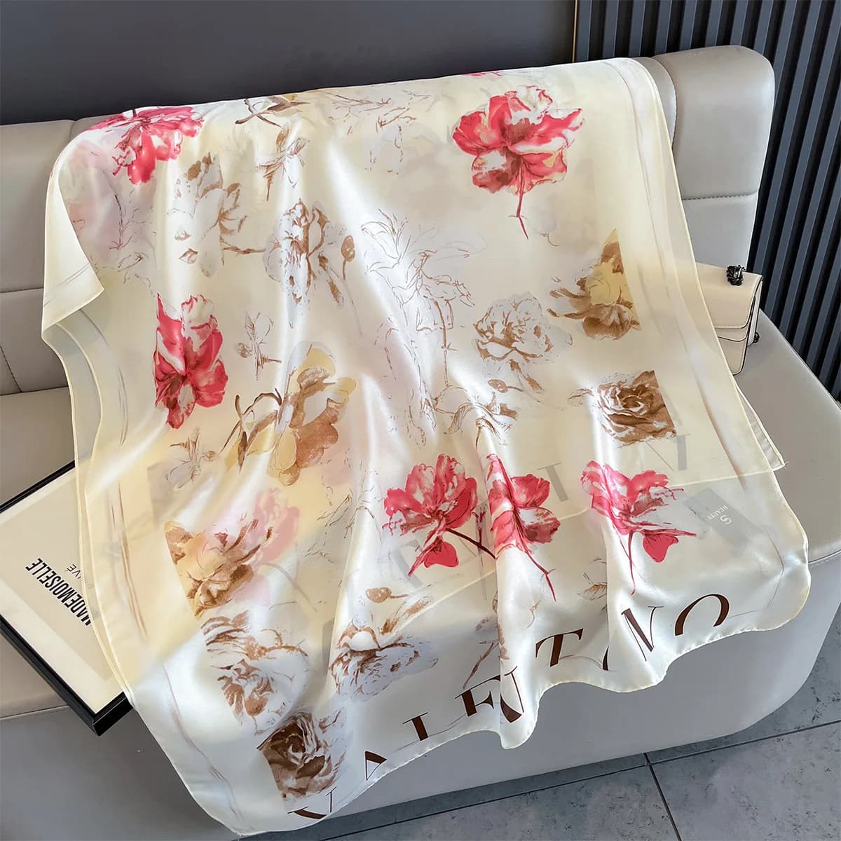 New Women Scarves Spring Summer Autumn Luxury Print Thin Light Satin Scarf Fashion Wrap Shawls 55 Colors Elegant Bandana Poncho