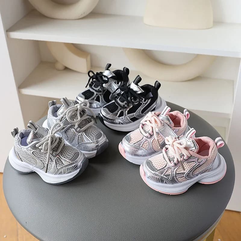 Girls' Sports Shoes 2026 New Style Soft Sole Children's Casual Shoes Fashionable Breathable Stripe Dad Shoes for Kids Boy H08029