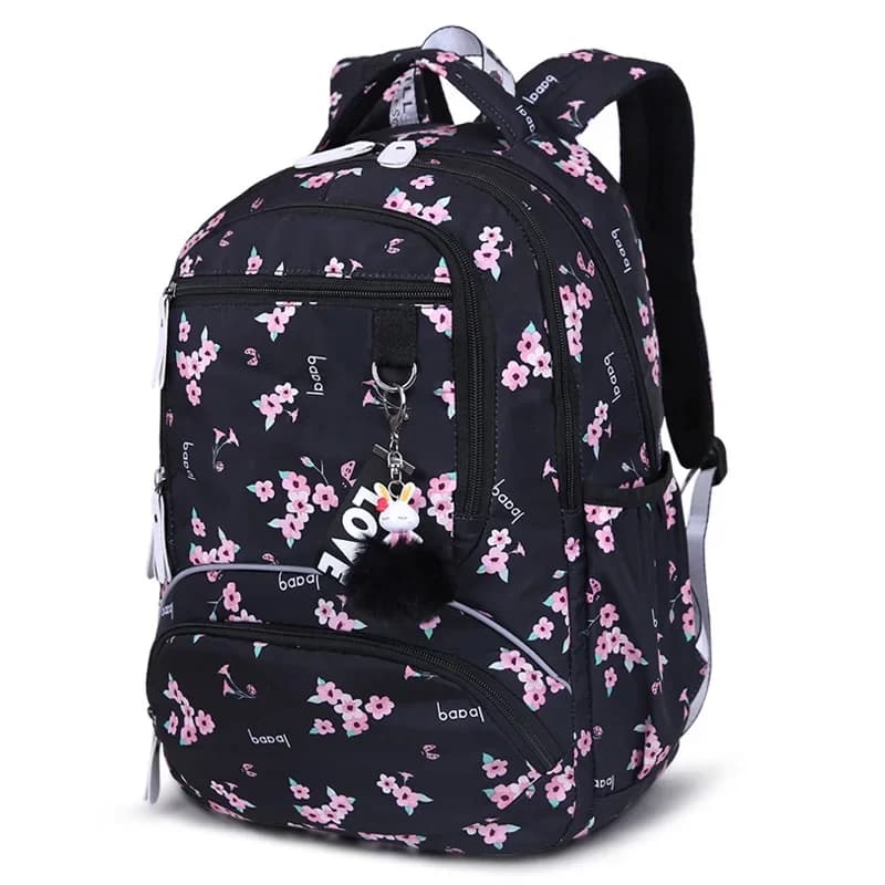 School Backpacks Girls 2026 Flower Print Backpack Women Pink Black School Bag Junior High School Students Mochilas Escolares New