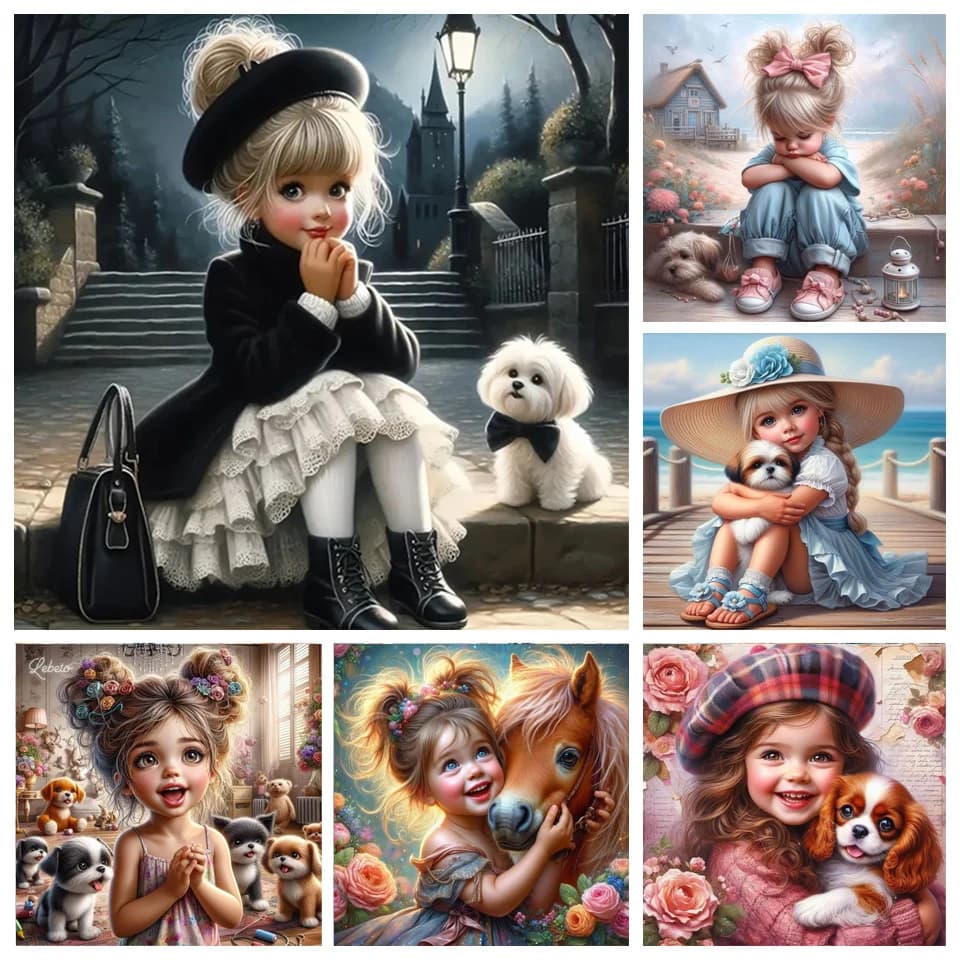 DIY Diamond Painting New 2025 Cute Little Girl and Pet Dog Full Diamond Mosaic Embroidery Art Stitch Home Decoration Craft Kit