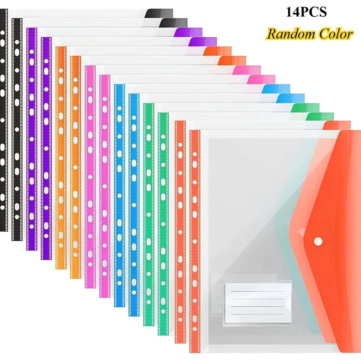 14pcs A4 File Folder Pouch For Binders | Expandable Snap Closure With Label Pocket, Durable Plastic Organizer For School, Office