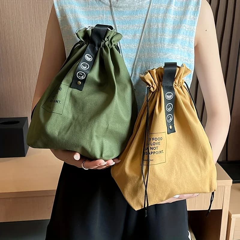 Japanese-Style Lunch Box Tote Bag with Drawstring Closure, Insulated Bento Bag That Does Not Contact Food (Non-Food Contact)