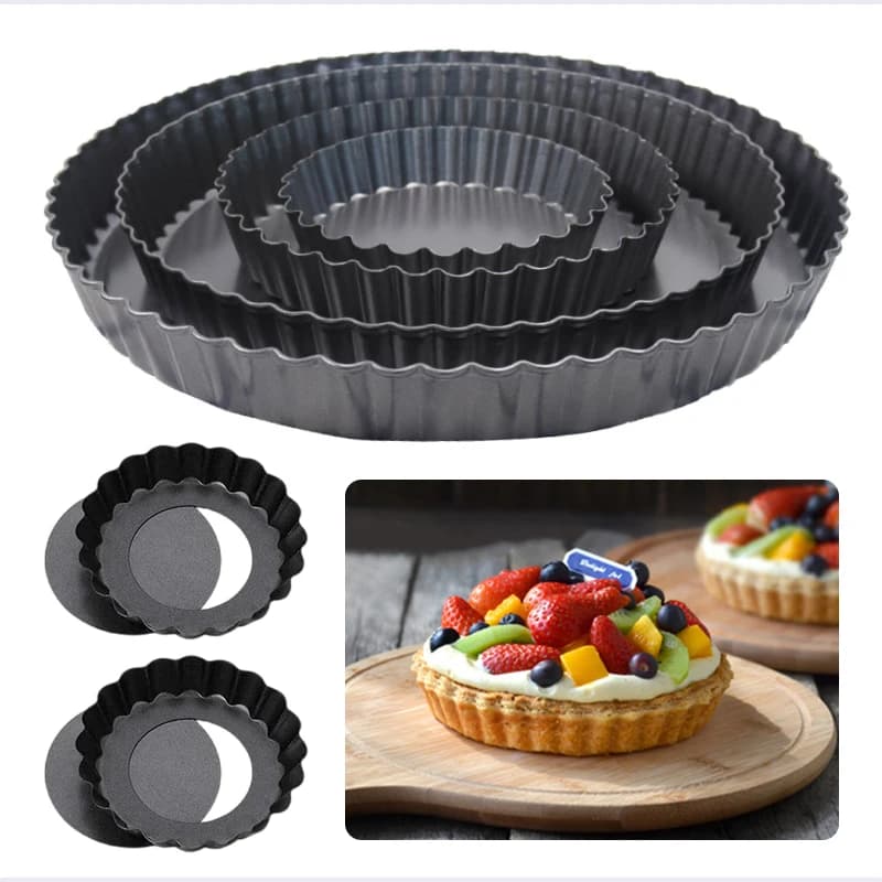 Baking Tray 4/6/8/9Inches Removable Loose Bottom Round Bakeware Carbon Steel Kitchen Baking Tools Egg Tart Pie Plate TMZ