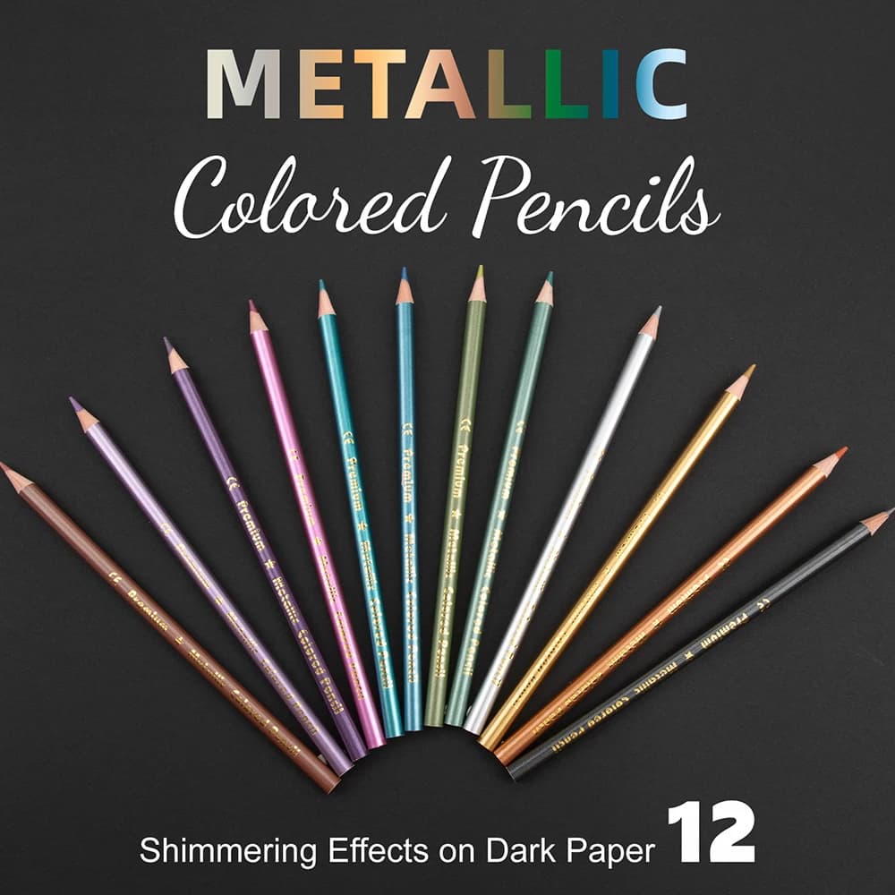 Brilliant Color Metallic Colored Pencils, 12 Pcs Assorted Drawing Colored Pencils for Adult Artists Coloring