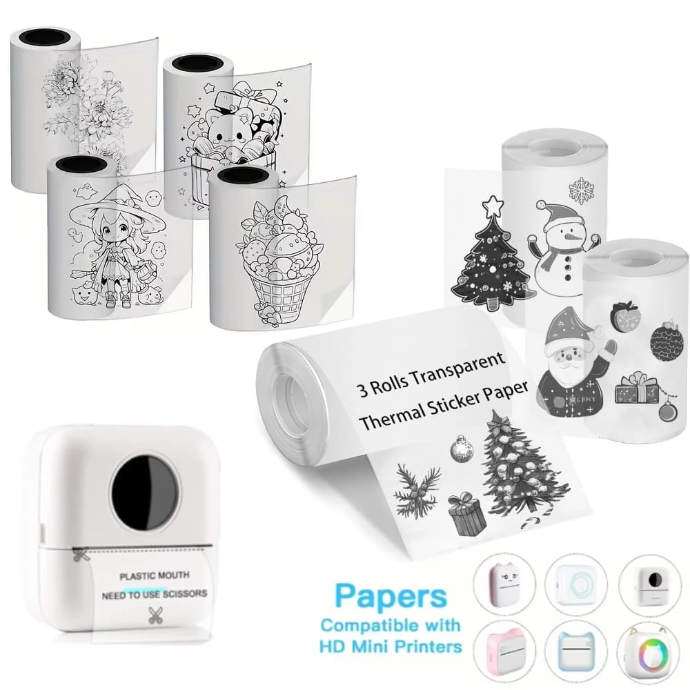 Transparent Printing Paper 57*25mm Mini Printer Translucent Paper Self-adhesive Printing Paper Roll Direct Thermal Paper Photos