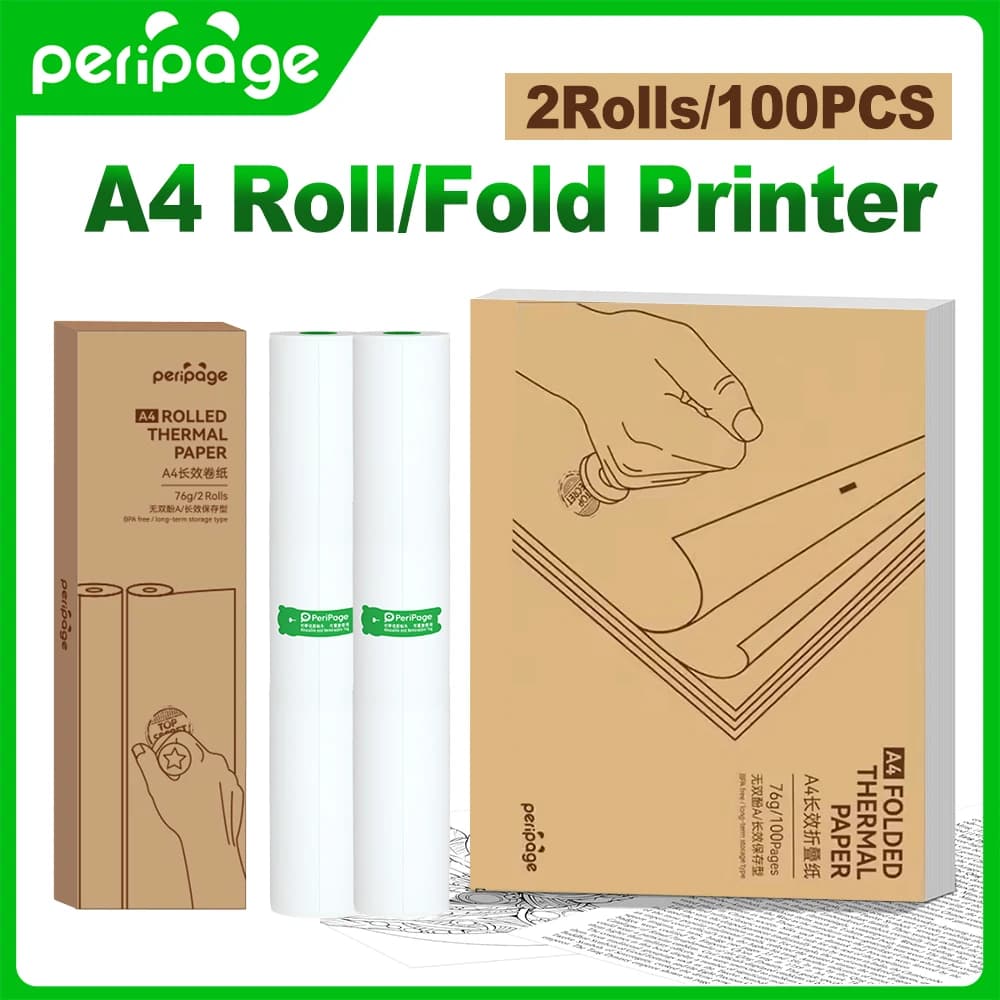 PeriPage 100 Pages Folded A4 Thermal Printer Paper for Long-lasting, 8.5 x 11 Inch for A40 Printer PocketJet HPRT MT800 MT800Q