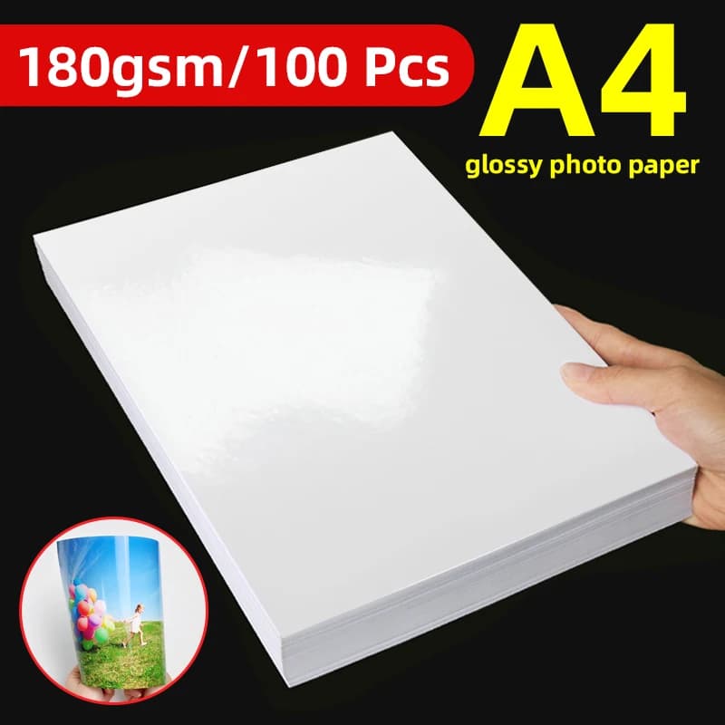 100 Sheets, Photo Paper 180g, 21cm X 29.7cm, A4 Glossy Double-Sided Cardstock, Suitable for Laser and Inkjet Printers, for Making Pictures, Calendars, Greeting Cards
