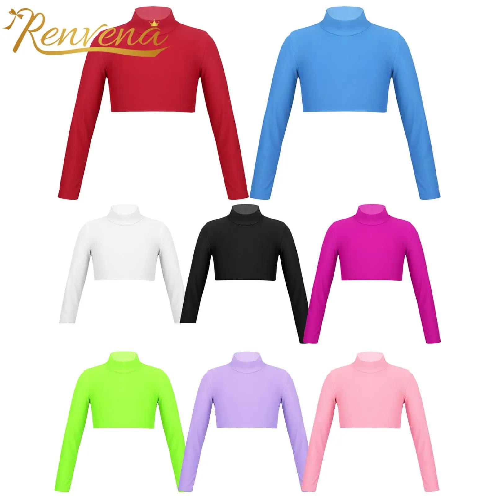 Kids Girls Crop Tops Girl's T-Shirts Top Long Sleeves Tshirts Ballet Gymnastics Dance Wear Children Sports Fitness Tops Tees