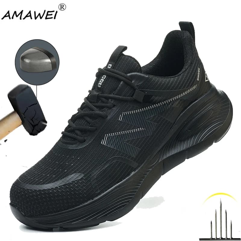 New Work Boots Steel Toe Safety Shoes Men Work Shoes Sneakers Lightweight Anti-Puncture Safety Shoes Men Indestructible Boots