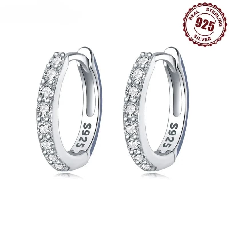 925 Sterling Silver Shining Zircon Earrings for Women Vintage Simple Round Circle Hoop Earrings Designer Party Jewelry Gifts