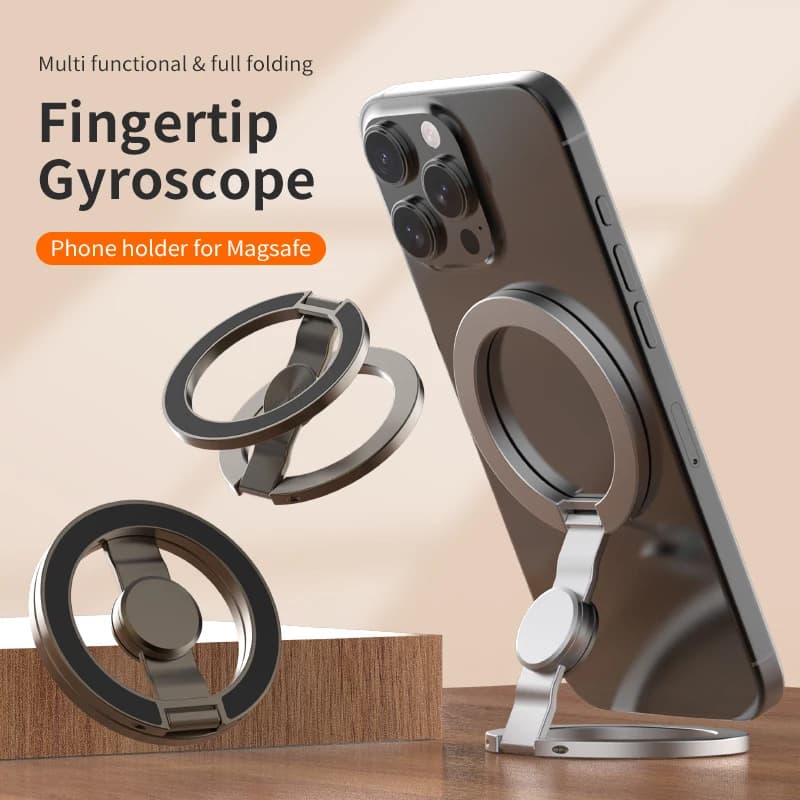 Foldable Double-Sided Mobile Phone Holder for Magsafe iPhone 17 16 15 14 13 360° Rotation Stand with Strong Magnet Finger Grip