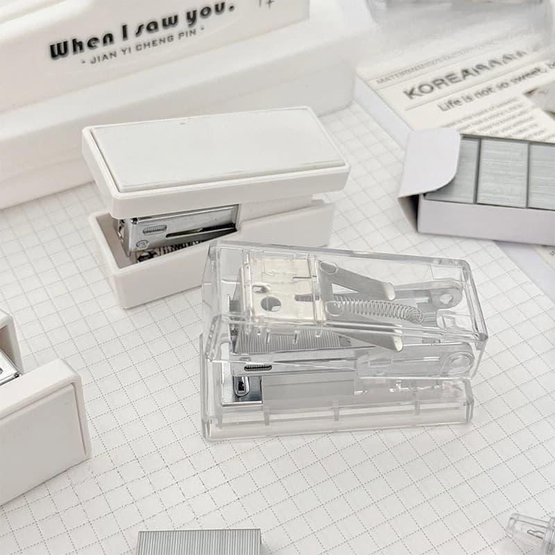 Plastic Mini Stapler,Transparent Handheld Stapling Machine, Ins Style Portable Office Stationery,With Staple for School Home Use
