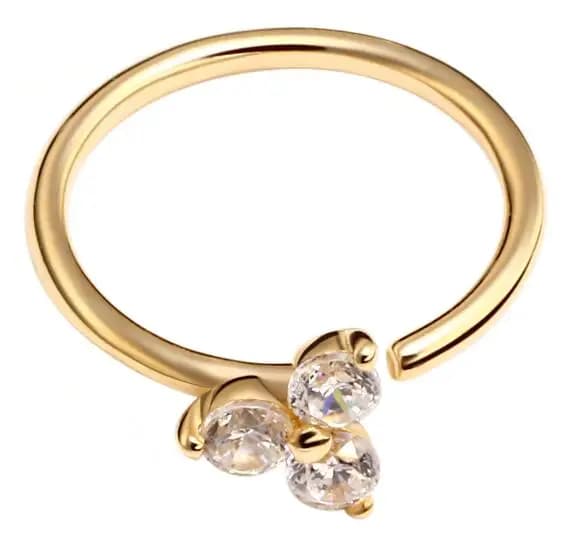 14K Real Solid Gold With 5A Clear Zircon Nose Ring Bendable Body Jewelry KB07