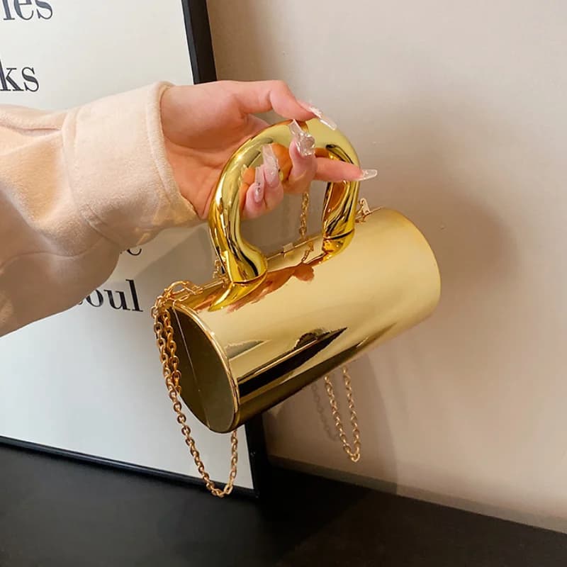 Women's Handbag Bags For Women 2026 Party Clutches Fashion Cylinder Mini Evening Purse Crossbody Shoulder Bag Gold Box Clutch
