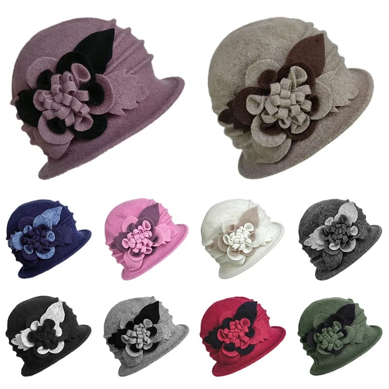 Autumn Winter Hats for Women New Classic Simple Wool Lamb Bucket Warm Ceremonial Hat Vinatge Chinese Knot Flowers Mom Hat