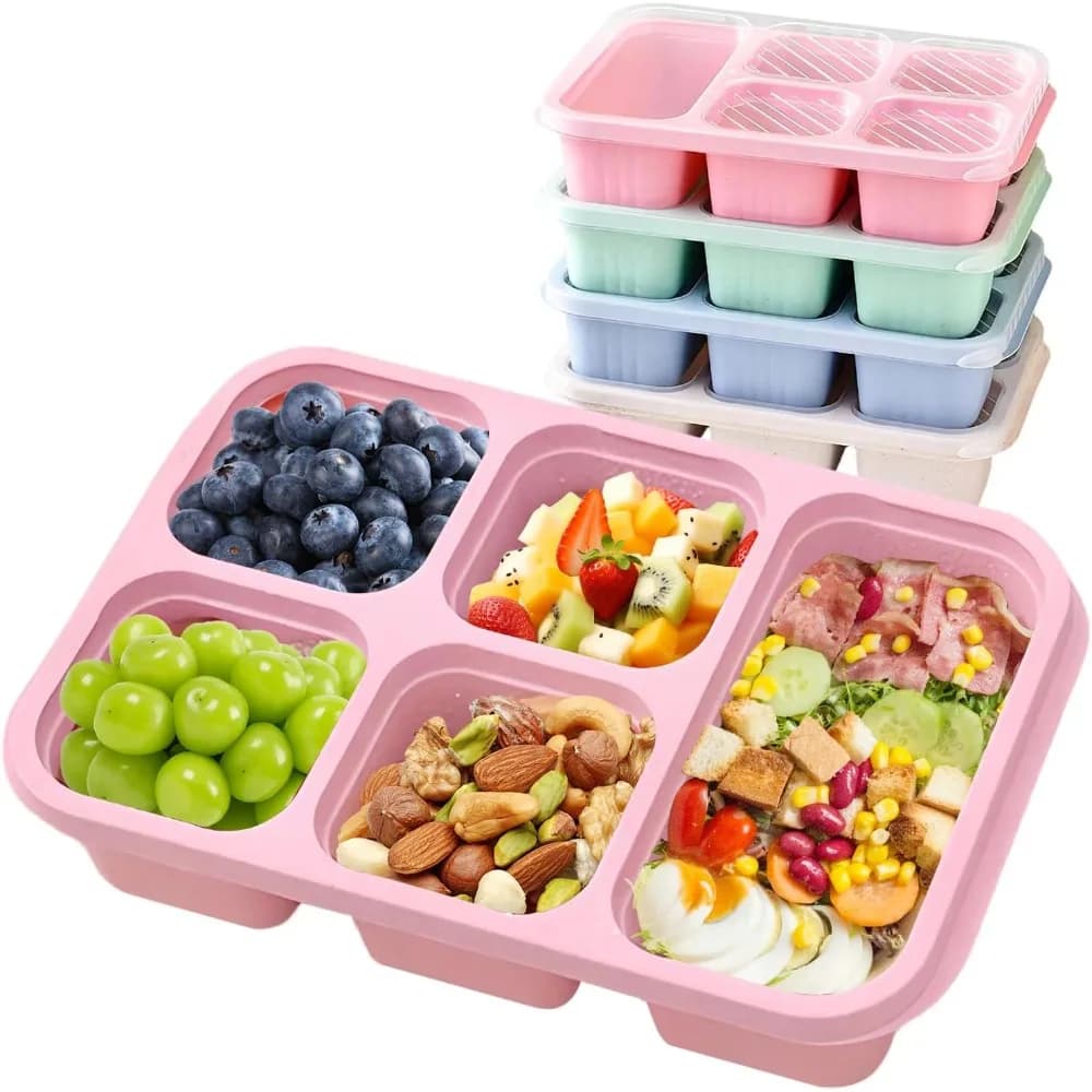 Bento Lunch Box with Reusable 5 Compartment Bento Box Microwave Compatible for Bento Snack Containers for Travel and Work