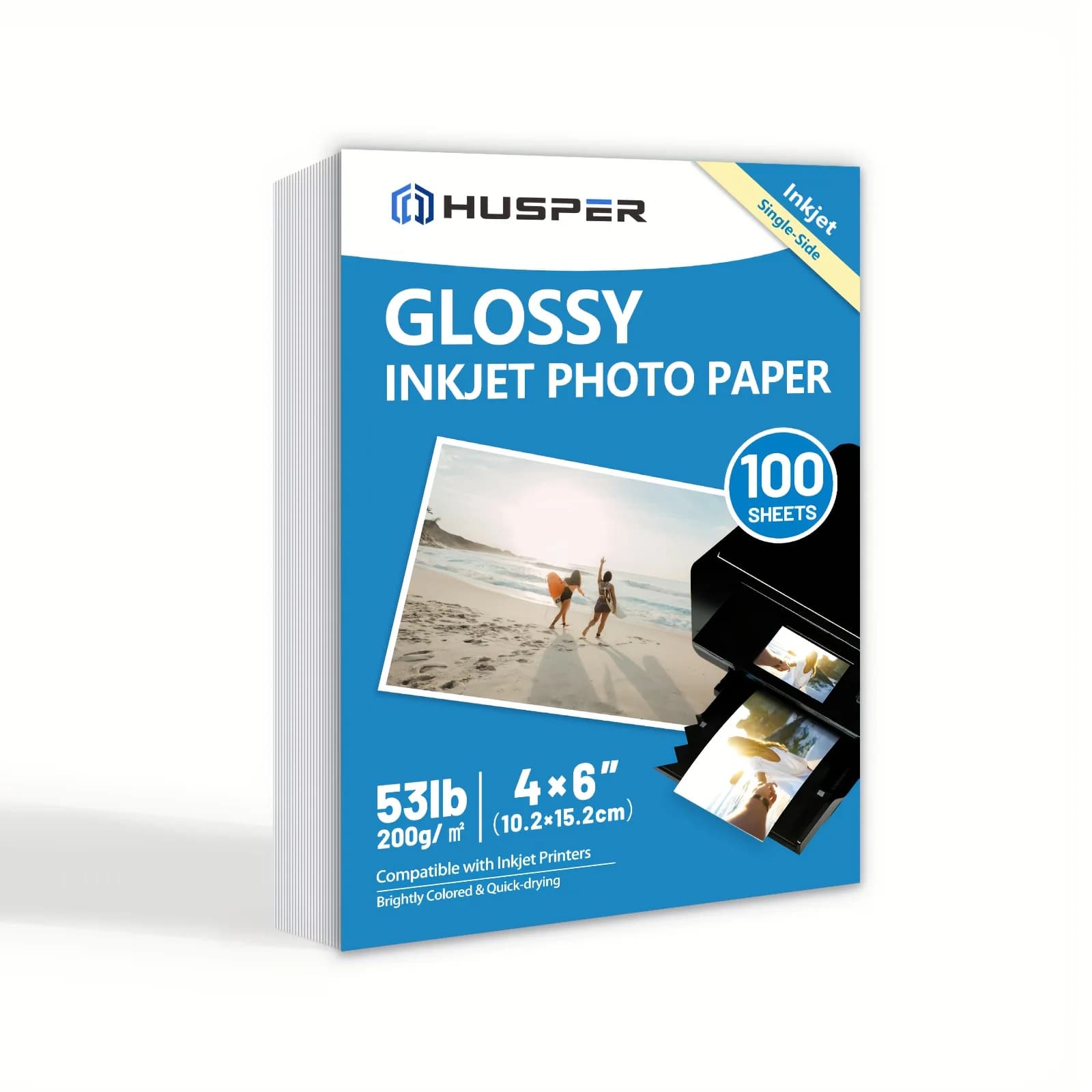 100 Sheets 200gsm Glossy Photo Paper 4x6 Inch 53lb Single-Sided Inkjet Printer Paper 4R Gray Backing Paper for Home Use