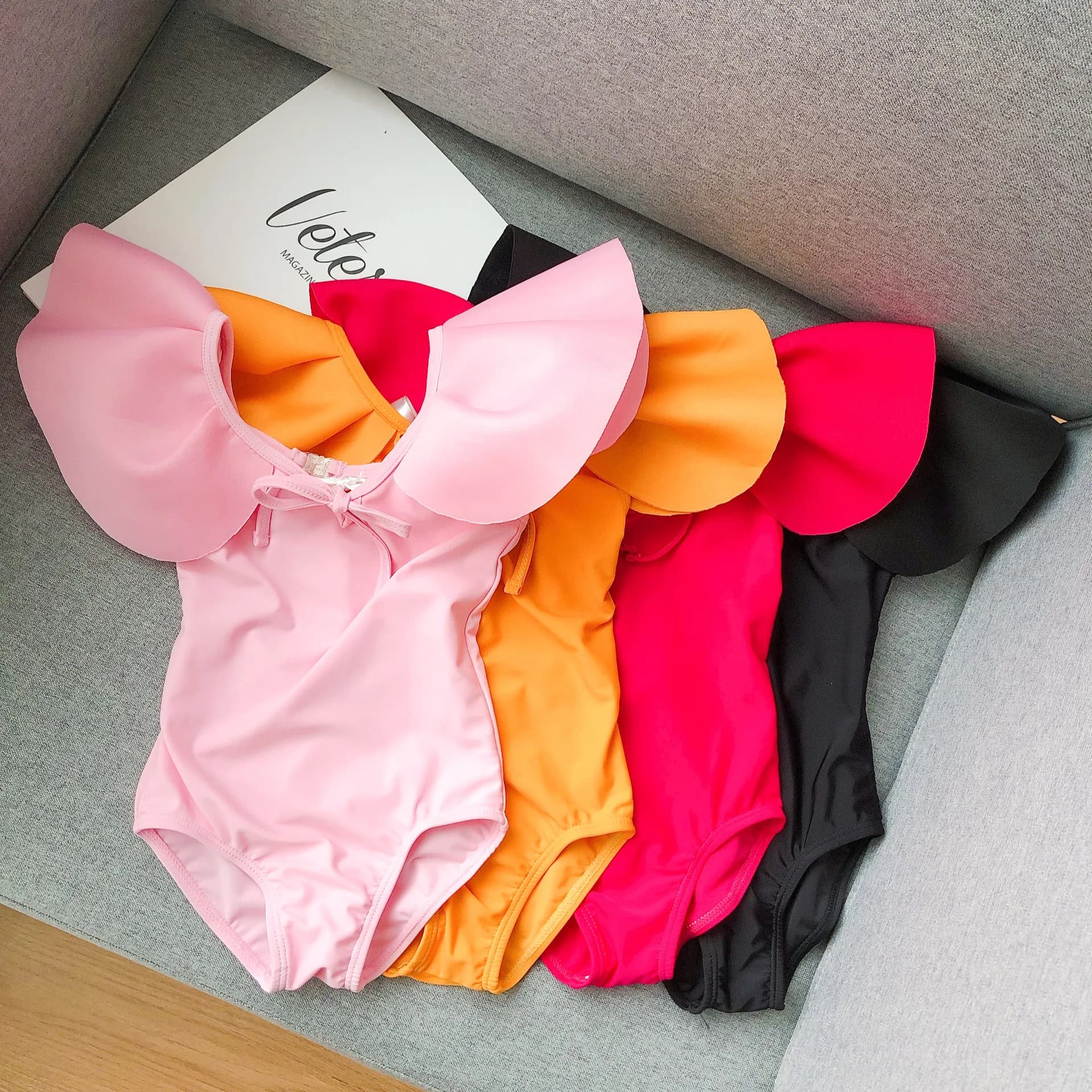 Kids Clothes Girls Swimwear Summer Bow Ruffled Solid Backless Swimsuit for Babies Fashion One Piece Young Children's Clothing