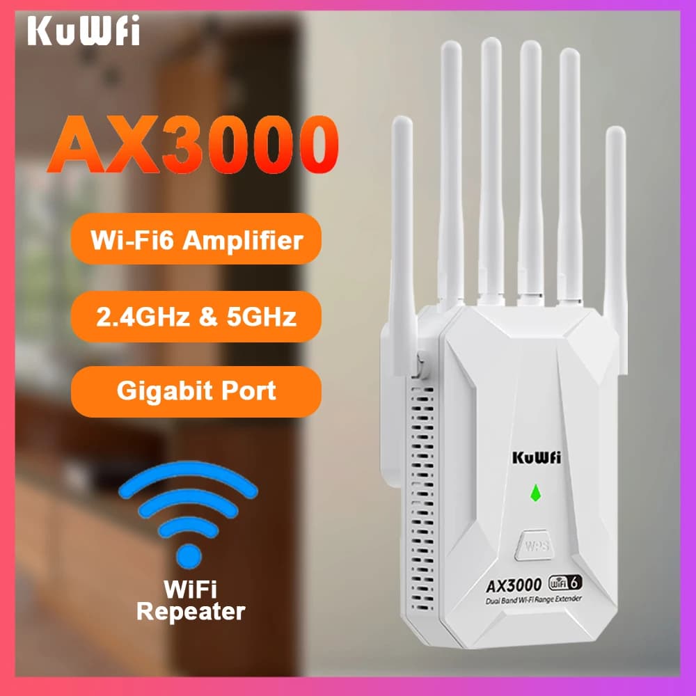 3000M WiFi Repeater 2.4G 5GHz Dual Band Wireless WiFi6 Router 802.11AX Long Range WiFi Signal Extender Amplifier WPS Gigabit LAN