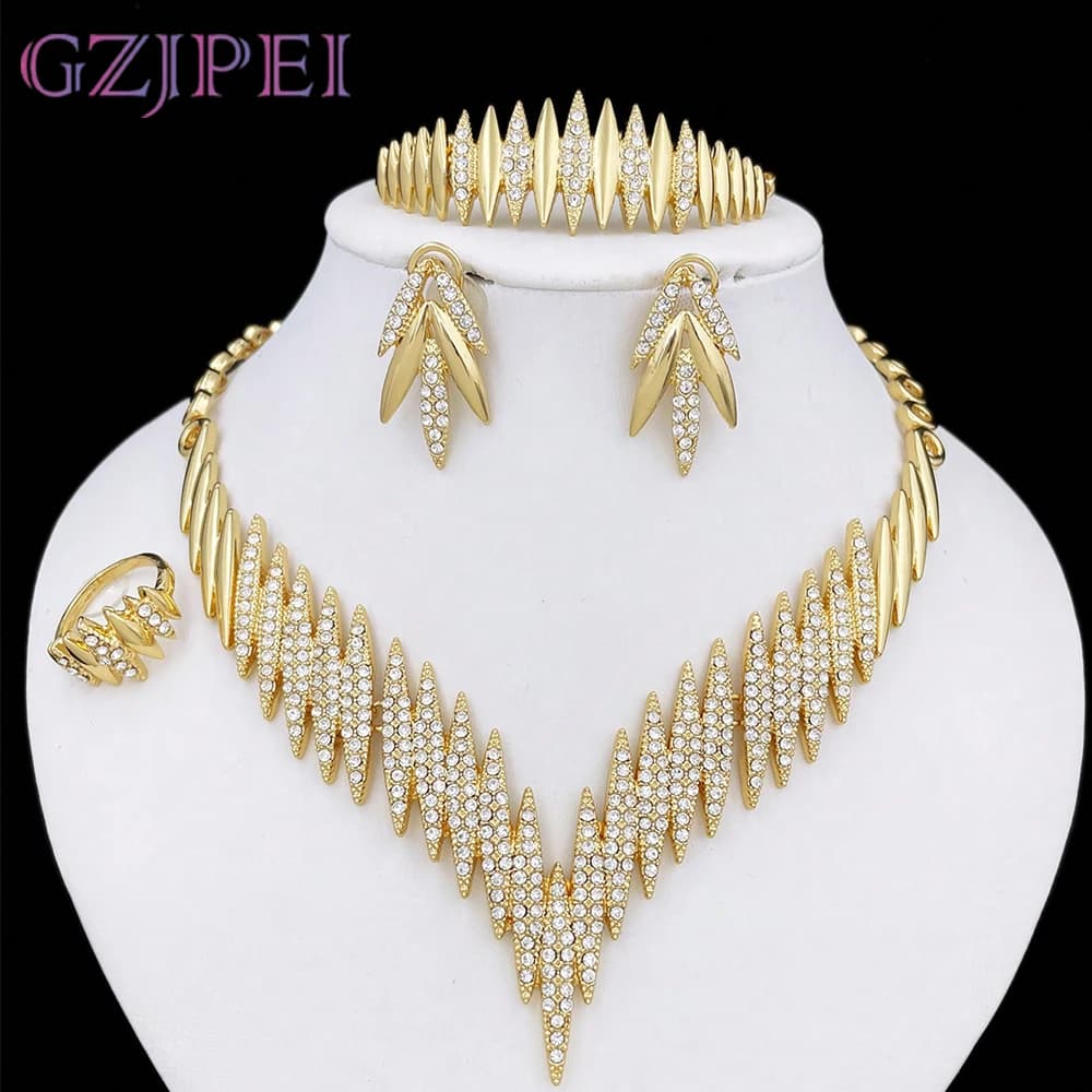 Fashion Jewelry Sets Gold Color Necklace And Earrings For Women 4 Pieces Jewelry Set