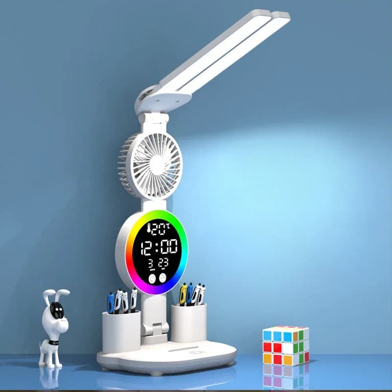 Led Table Lamp for Study Desk Lamp Reading Light Led Night Light with Fan Led Clock Dispaly Reading Desk Light