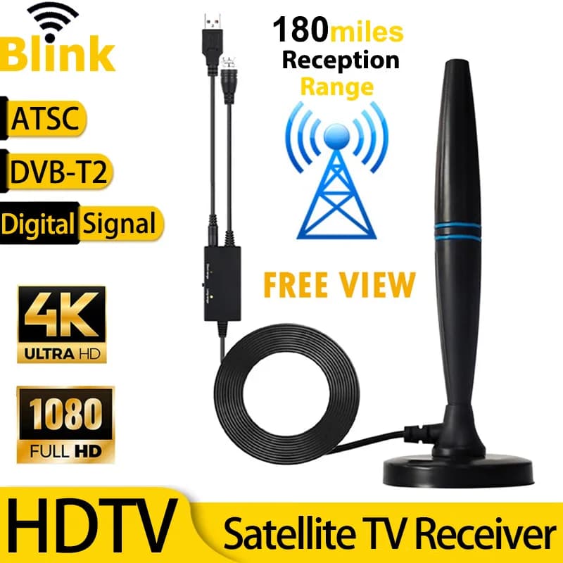 Indoor TV Antenna With Amplifier 46-862M Long Range 4K 1080P Digital HD Signal Booster DVBT2 ATSC Powerful Satellite TV Receiver