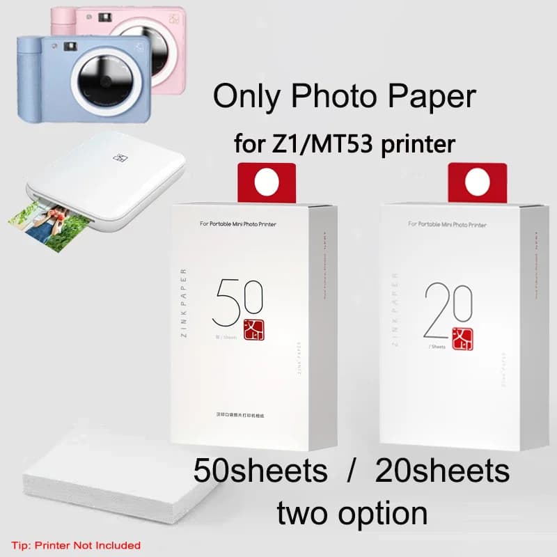 HPRT MT53 Or Z1 photo paper for photo printer, 7.62 cm 20 and 50 sheetsWarm tips: this item does not include the printer,