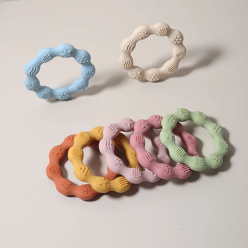 Baby Teether Cartoon Ring Infant Teething Toy Cute Sensory Soothing Gum Soft BPA Free Chew Toy