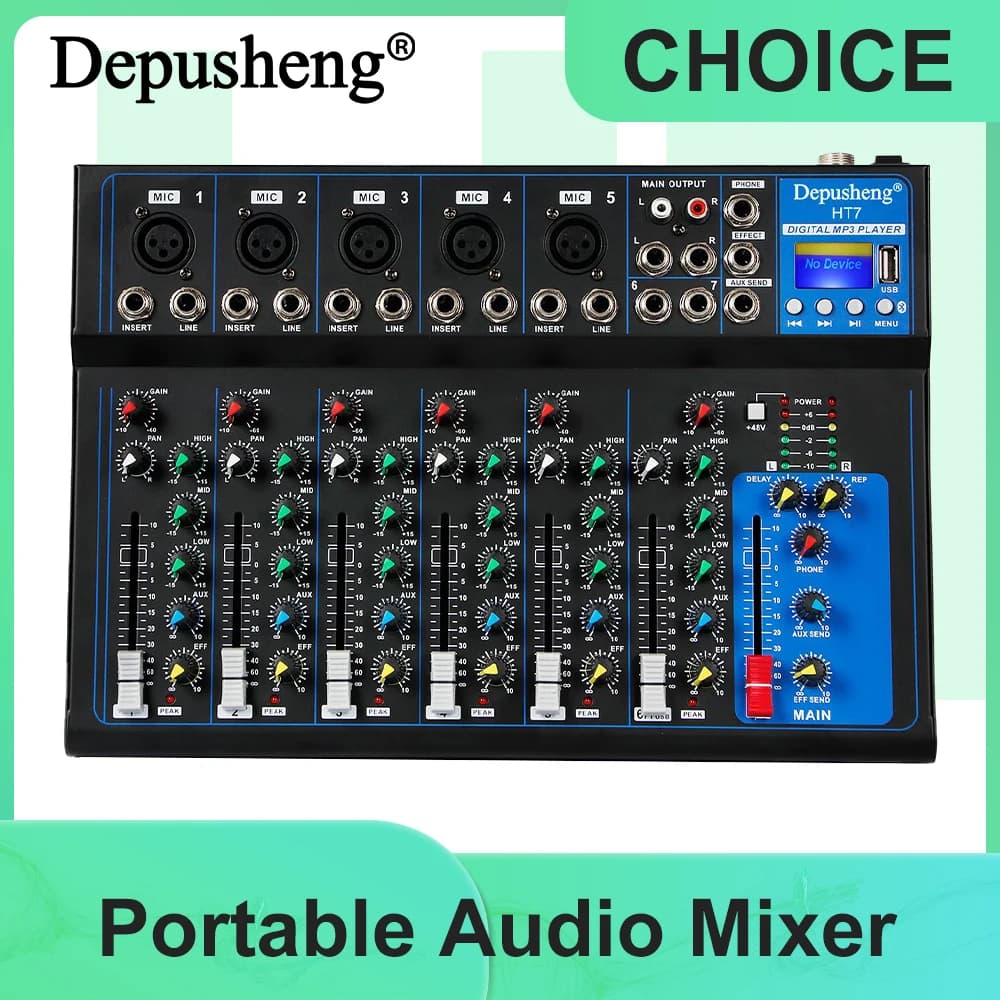 Portable Audio Mixer DJ Sound Mixing Console 48V Power for Computer Recording, Bands Mixing Boards For Studio Recording