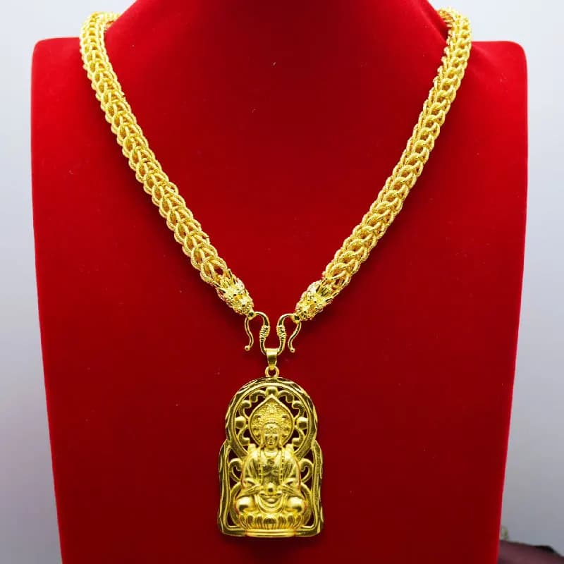 New Gold Store Same Style Men's Gold Necklace 9999 24K Real Gold Guanyin Buddha Brand Luxury AU750 Jewelry