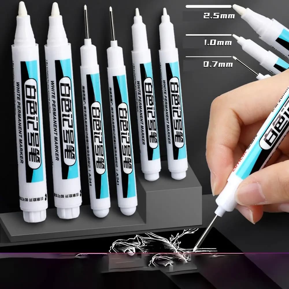 0.7mm/1.0mm/.2.5mm White Permanent Paint Pen Waterproof Smooth Writing White Marker Pens Not Dirty Hands Widely Used