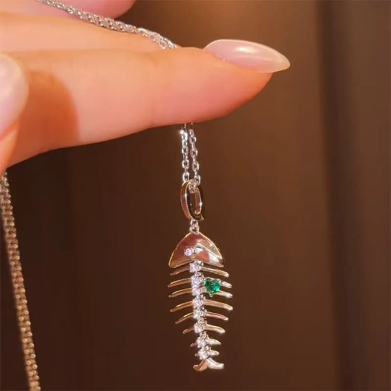 Fashion trendy green diamonds necklace accessories high-end simple and unique luster fishbone collares chain party jewelry gifts