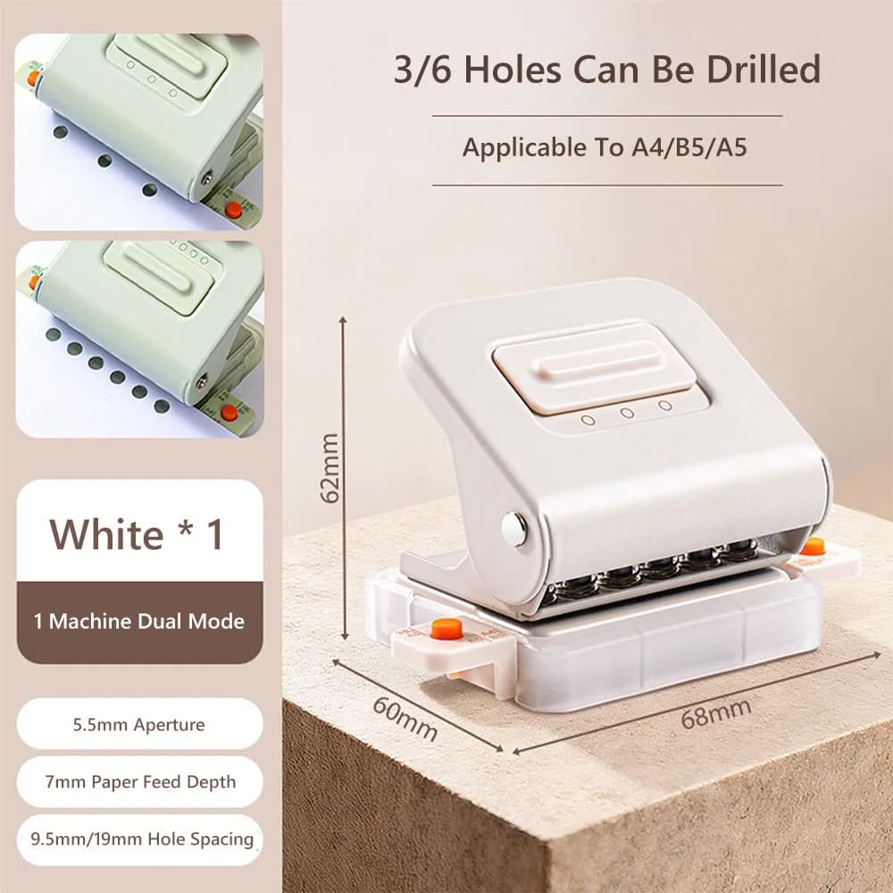 Portable 3/6Holes Loose-leaf Hole Puncher Mini Binding Tools Hole Punching Machine Hole Punching Tool School Office
