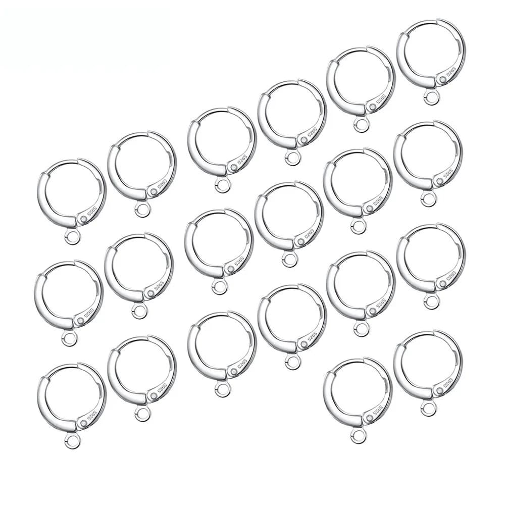 20PCS/Lot Fine 925 Sterling Silver Color Earrings Handmade Making Jewelry Findings Round Lever Back Earwires Diy Supplies