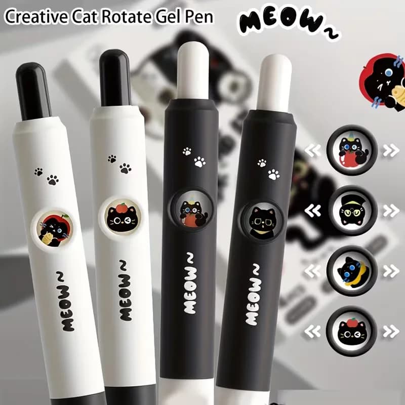 4pcs Kawaii Cat Pens Paw 0.5mm Quick-Dry Black Ink-Smooth Writing Retractable Pens School Journaling Birthday Christmas Gift 