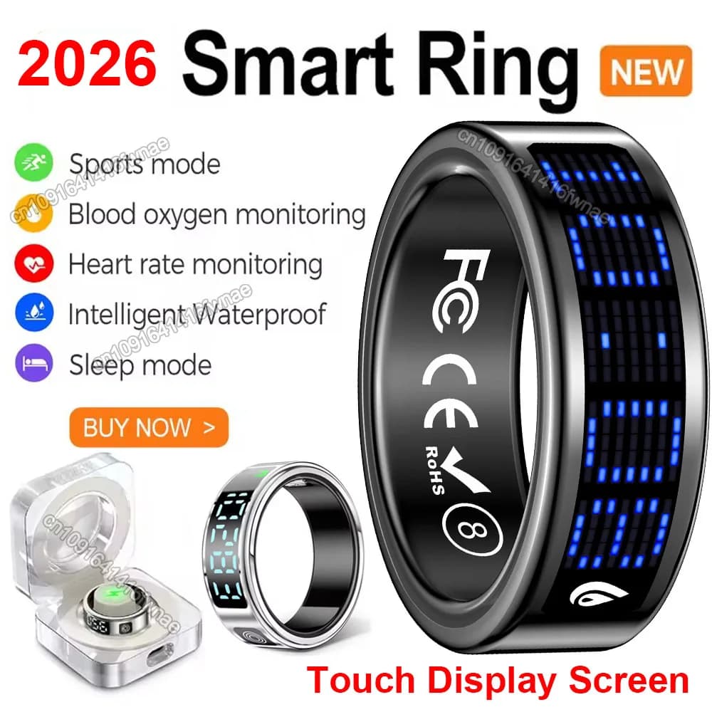 2026 Smart Ring with Touch Display Screen, Wireless Charging, Health Manager, 5 ATM Waterproof For Men Women Smart Rings R12 R08