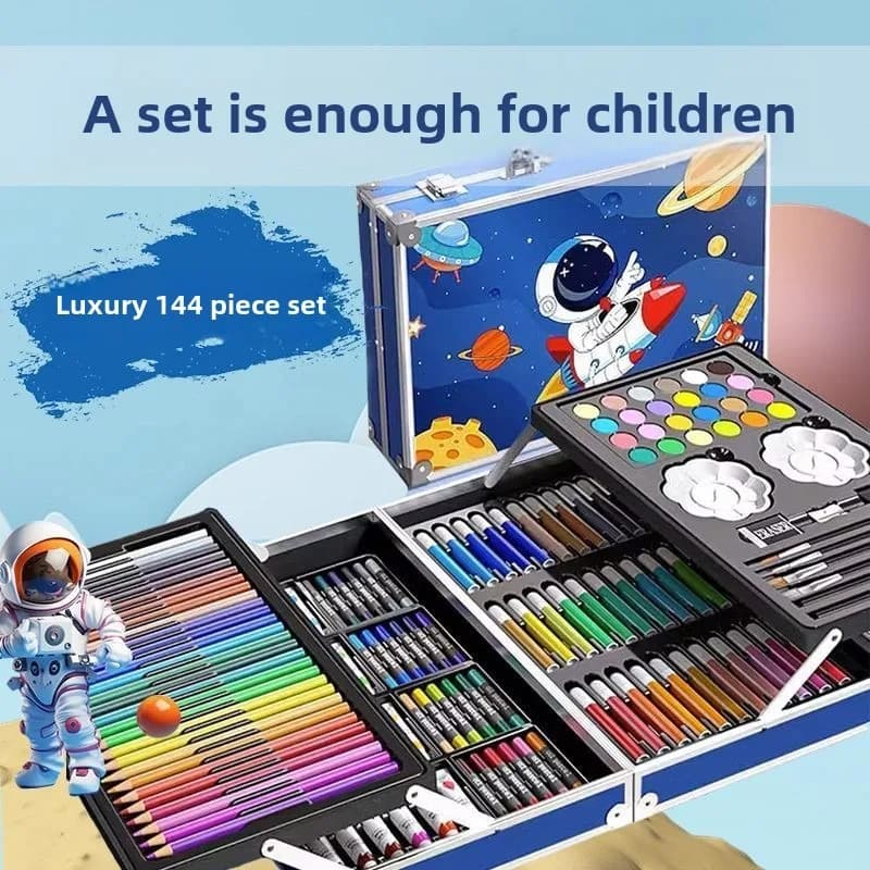 144PCS Painting Art Set Students' Art Supplies Gift Watercolor Pen Oil Pastel Colored Pencil Aluminum Case Art Painting Supplies