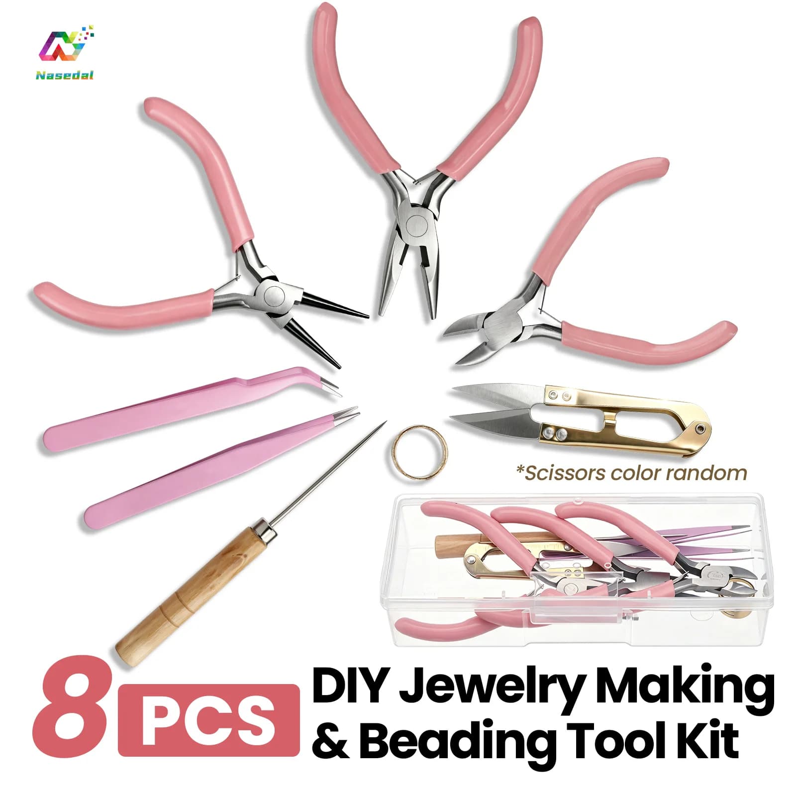 8pcs Jewelry Making Beading Tool Kit with Pliers Scissors DIY Craft Tools for Handmade Ornament Fashion Accessory Making Repair