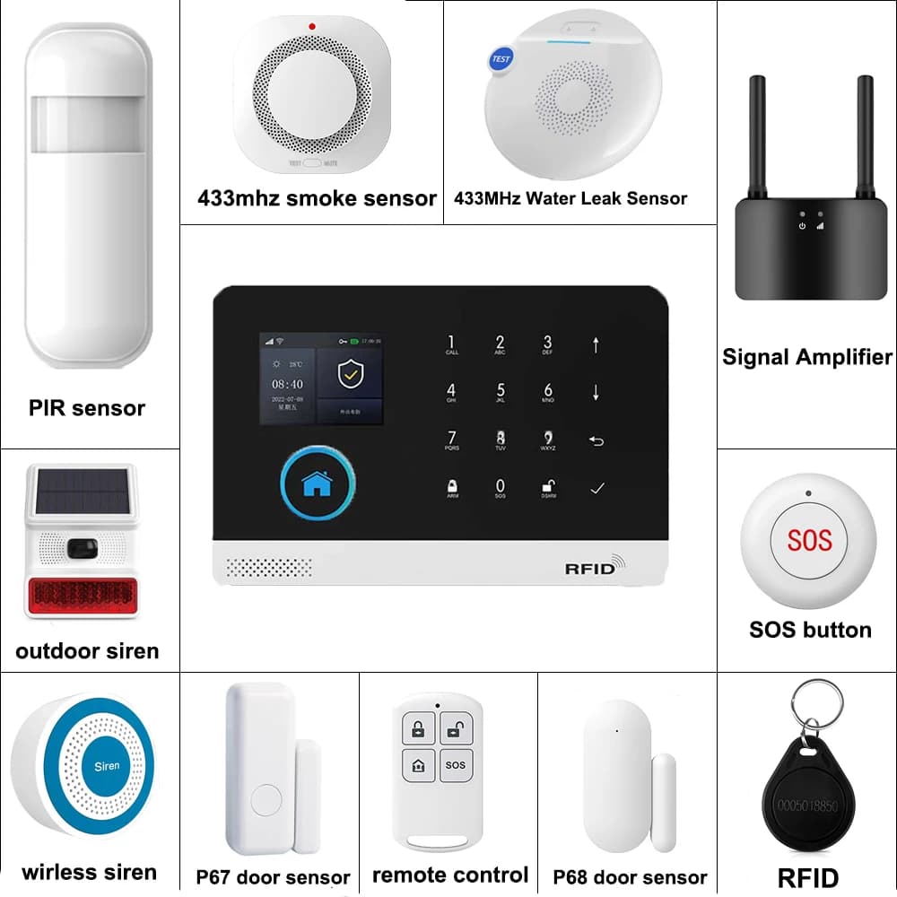 Smart Home GSM Alarm System 4G Wifi System for House Security Wireless with Door Sensor Work with Smart Life APP for Alexa