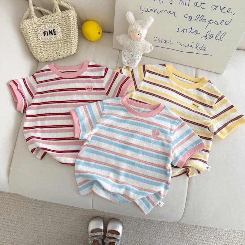 Girls Clothes Summer New Top 1-5 Years Children Pink Striped Round Neck T-shirt Fashion Casual Short Sleeve Color Blocked
