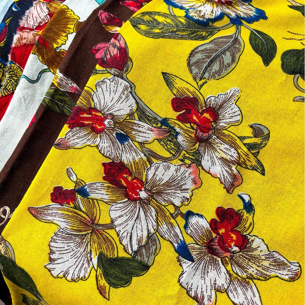 Classic Floral and Bird Linen Cotton Printed Fabric For Soft Goods Blanket DIY Patchwork Handicraft Clothes Furniture Upholstery